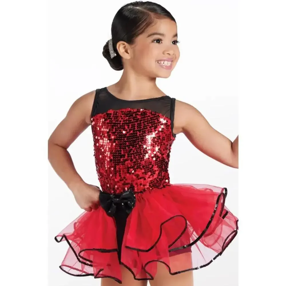 Pre-Owned Dance Costume Weissman 14410 Inter Child Red 3in1 Ballet Jazz Tap Seq
